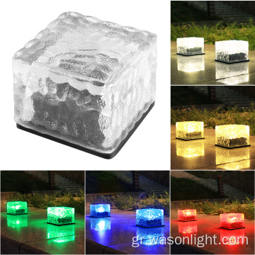 Wason Outdoor Garden Solar Glass Brick Light Waterproof LED τετράγωνο ηλιακό πάτωμα πάτωμα πλακάκια θαμμένο ελαφρύ πάγο κύβοι βράχους κήπου φως